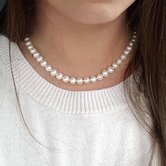 White Freshwater Cultured Pearl Necklace 14k Clasp - Picture 1 of 12